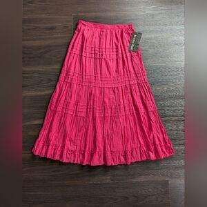NWT Studio West Hot Pink 100% Cotton Tiered Maxi Skirt Fairy Size Small